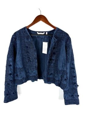 Blue Embroidered Cropped Jacket soft surroundings 2xl
NWOT